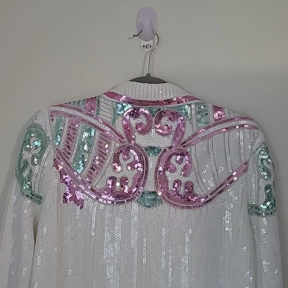 Endless Rose By Antropologie White Sequience Blazer , Party, Cruiz, Size Larg - Picture 7 of 7